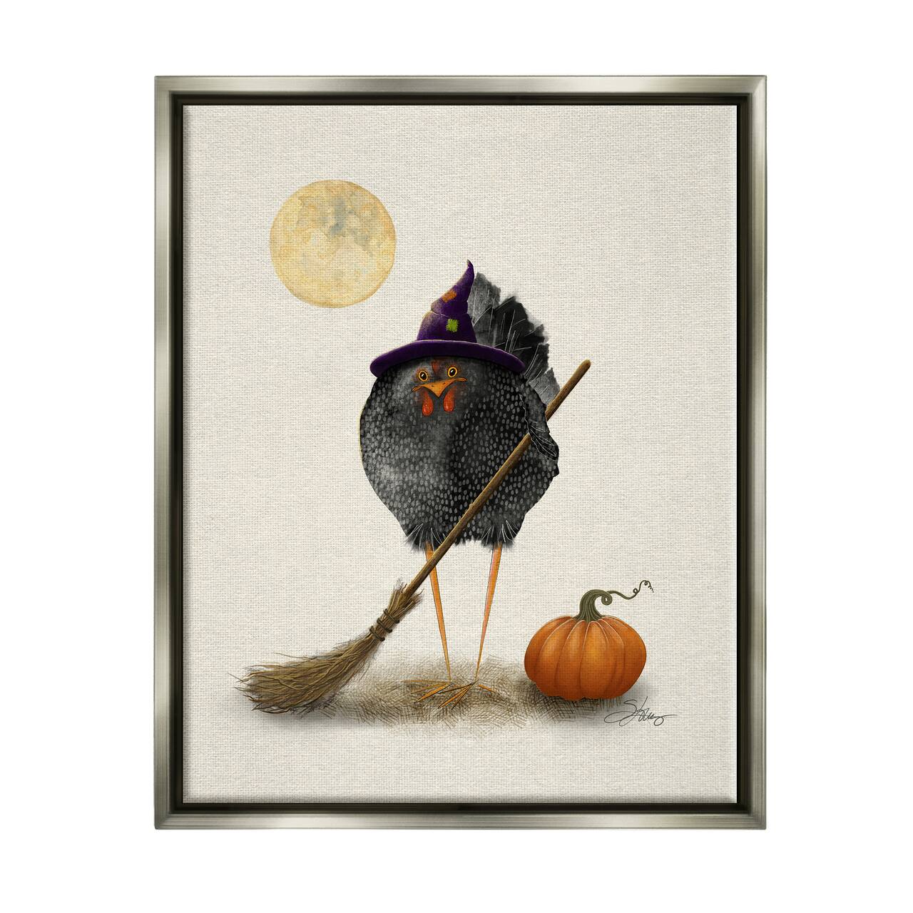 Stupell Industries Halloween Black Bird Witch Framed Floater Canvas Wall Art